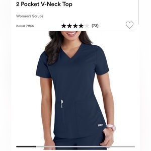 New Greys Anatomy 2 pocket V neck shirred back scrub top in indigo (navy) SMALL